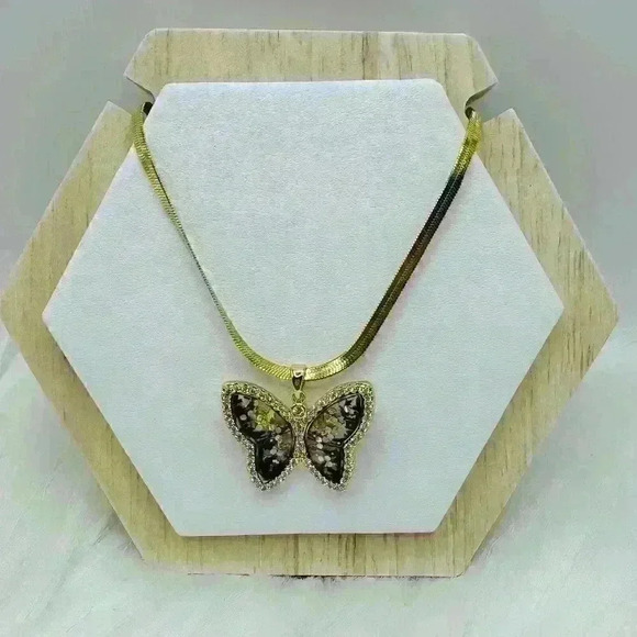 Butterfly Zircon Pendant Necklace in Black - Picture 1 of 5